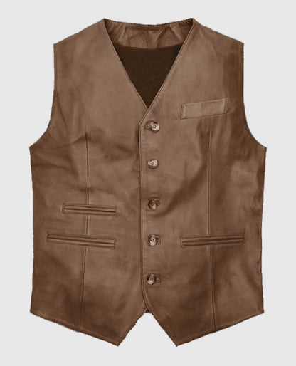 Men's Iron Stride Vintage-Inspired Brown Leather Vest