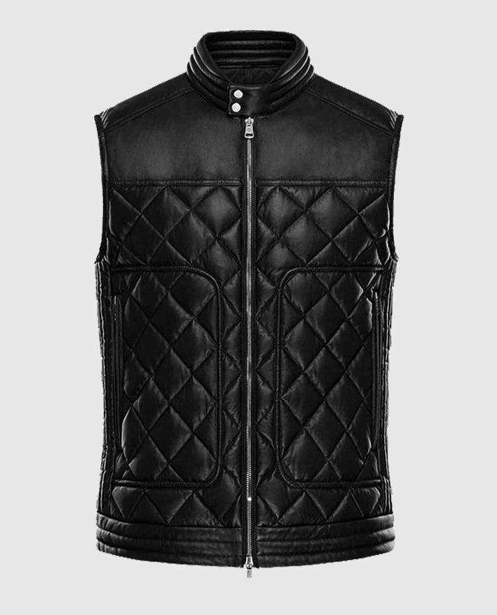 Men's Leather Vest with Quilted Design