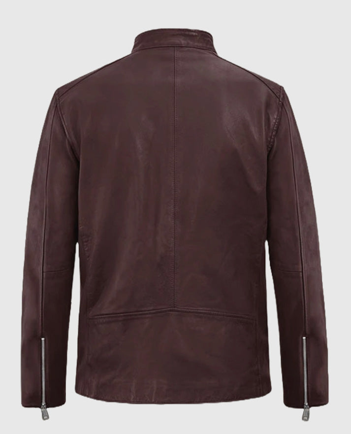 Motorad Burgundy Biker Leather Jacket For men