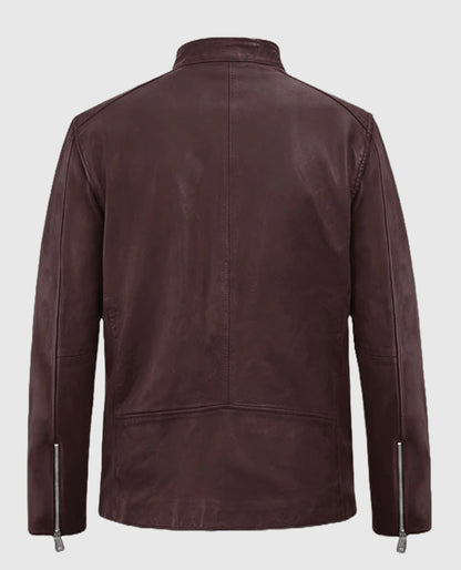 Motorad Burgundy Biker Leather Jacket For men