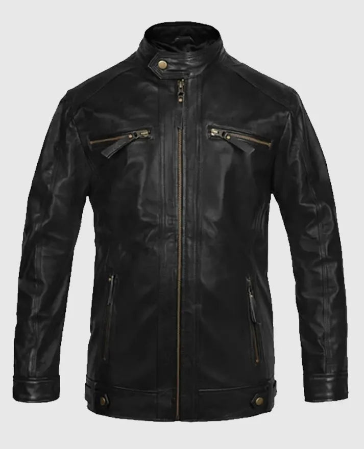 Black Motorcycle Leather Jacket for Men