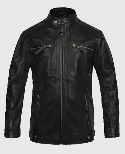 Black Motorcycle Leather Jacket for Men