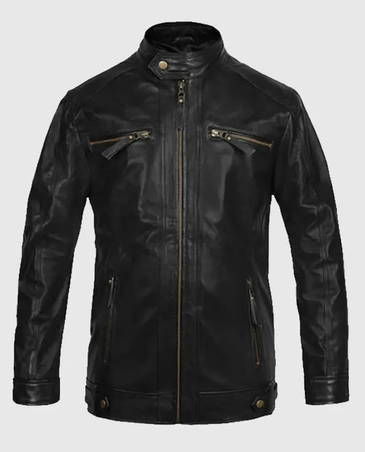 Black Motorcycle Leather Jacket for Men