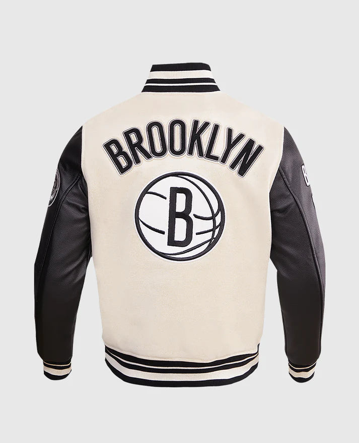 NBA Brooklyn Nets Black & White Men's Varsity Jacket