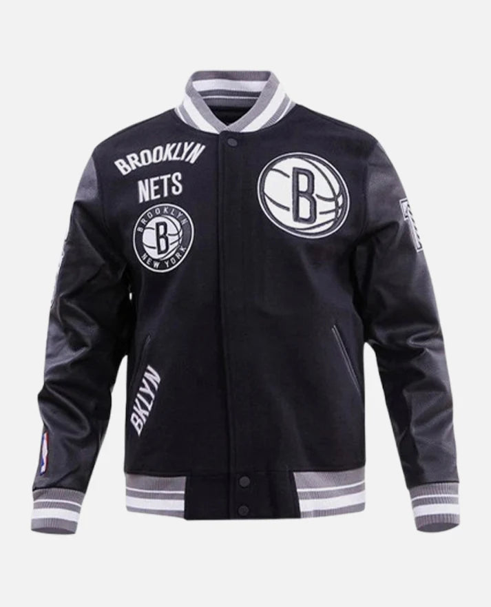 NBA Brooklyn Nets Men's Rib Wool Black Varsity Jacket