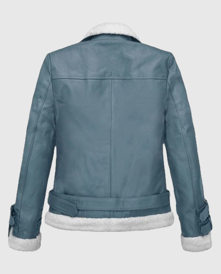 Rita Ora Bon Blue Biker Leather Jacket