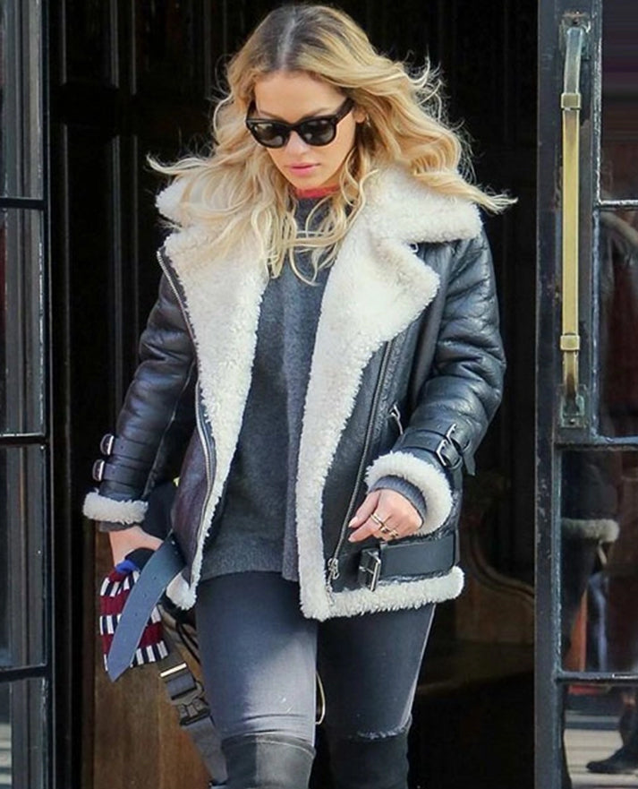 Rita Ora Leather Blue Jacket