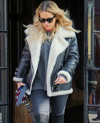 Rita Ora Leather Blue Jacket