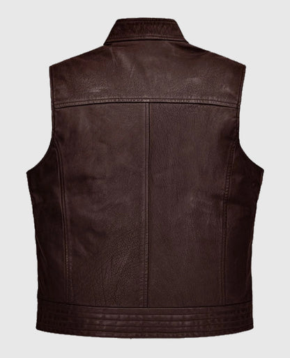 Road Shaper Dark Brown Leather Vest for Men 