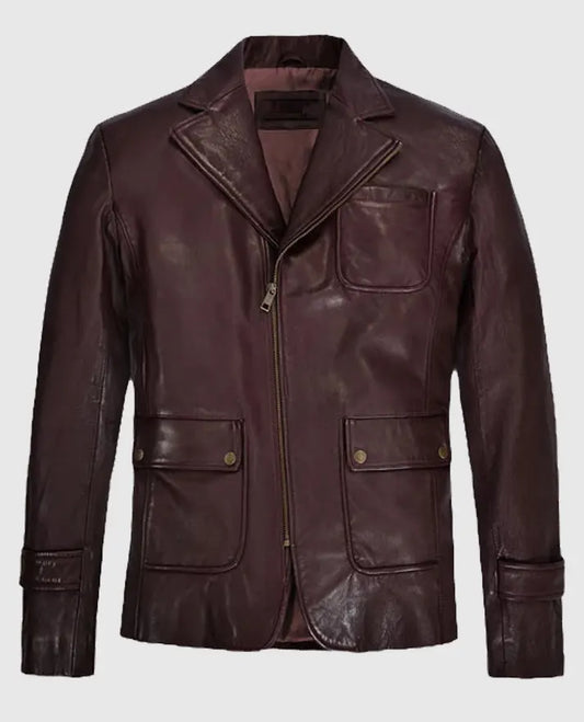 Robert Downey Jr Burgundy Leather Blazer