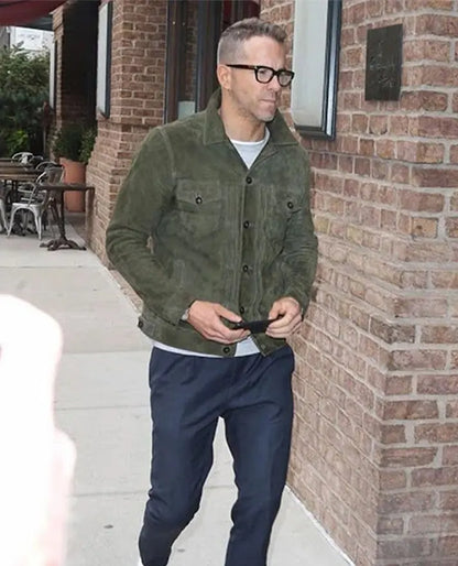 Ryan Reynolds Olive Green Leather Jacket