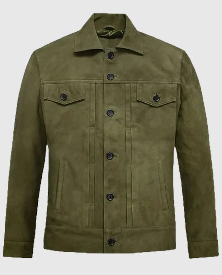 Ryan Reynolds Olive Green Suede Leather Jacket