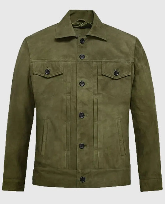 Ryan Reynolds Olive Green Suede Leather Jacket