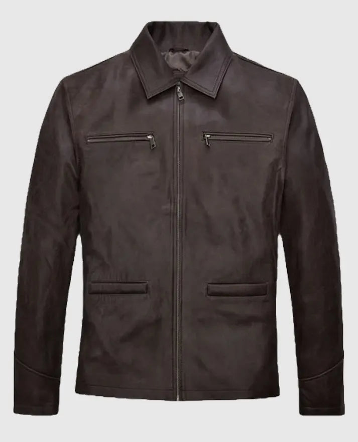 Sam Worthington Kidnapping Mr Heineken Brown Leather Jacket