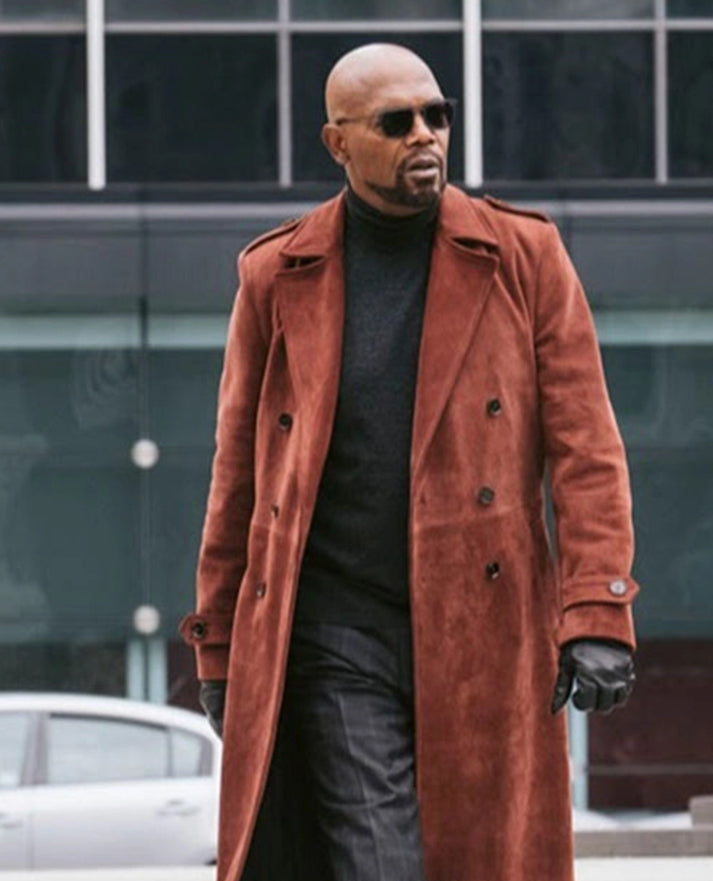 Samuel L. Jackson Shaft Leather Long Coat