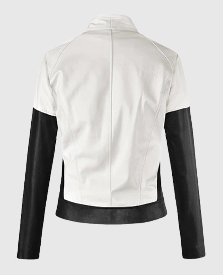 Sandra Bullock Biker Black and White Leather Jacket