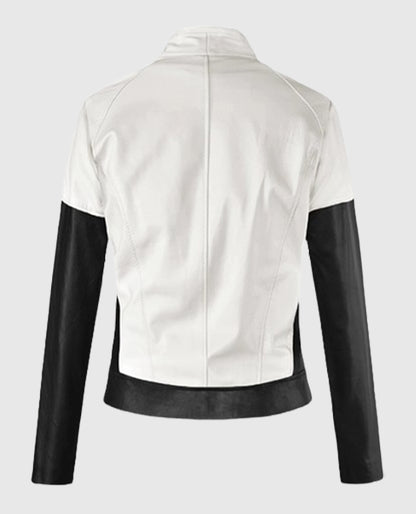 Sandra Bullock Biker Black and White Leather Jacket