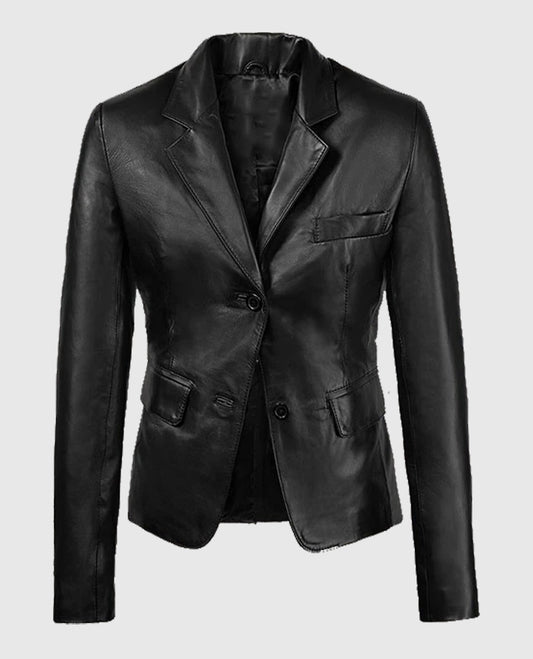 Women's 2 Black Button Leather Blazer