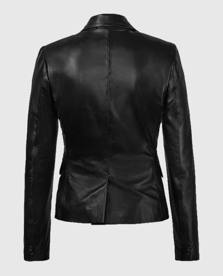 Women's 2 Button Leather Black Blazer