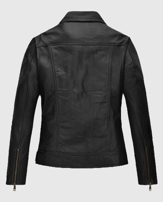 Women's Asymmetrical Biker Black Leather Jacket
