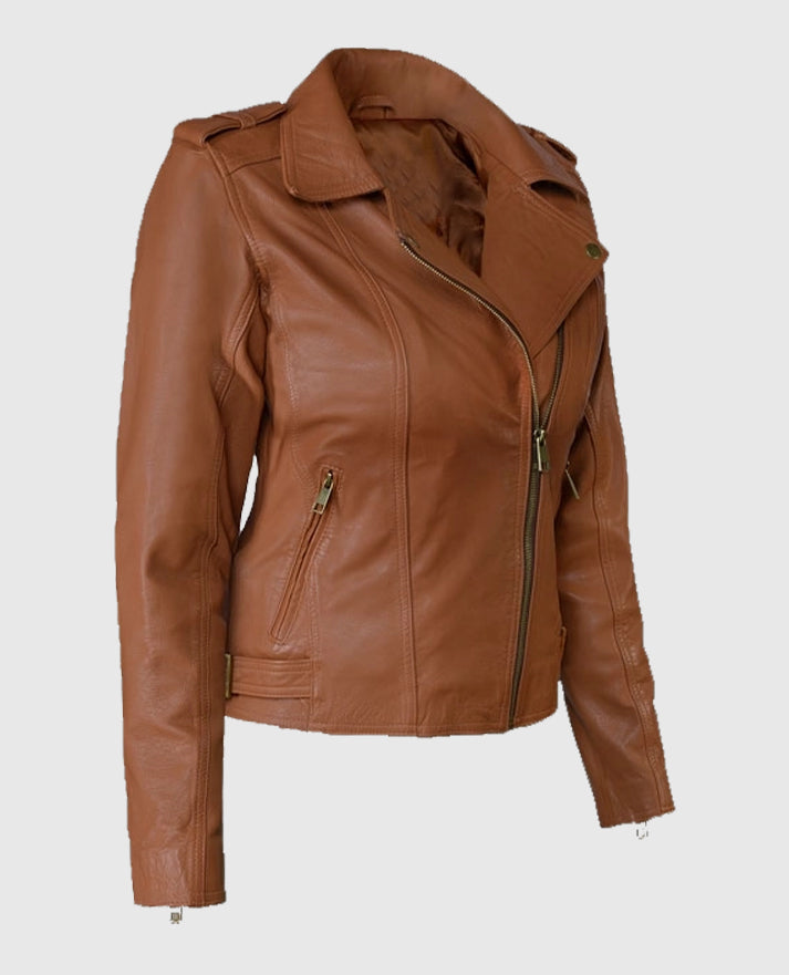 Women's Biker Brown Leather Jacket