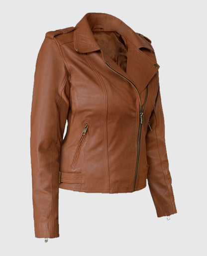 Women's Biker Brown Leather Jacket