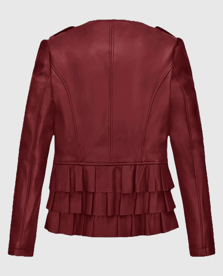 Women's Cherry Peplum Leather Red Jacket