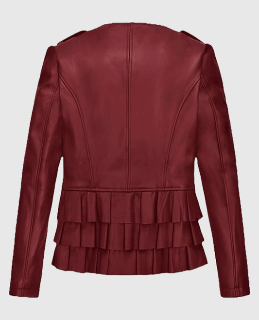 Women's Cherry Peplum Leather Red Jacket