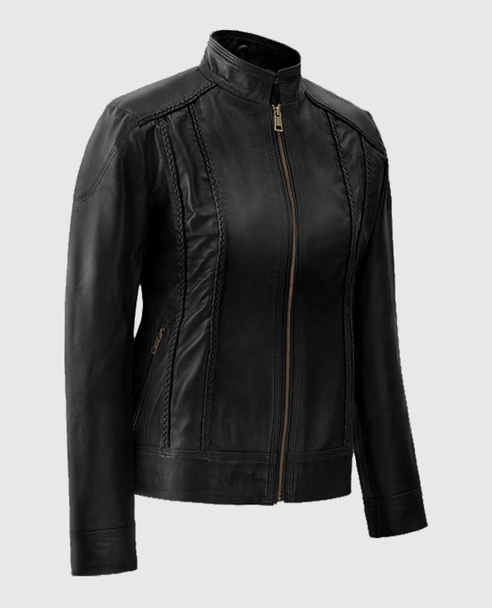 Women's Clova Cafe Racer Black Leather Jacket