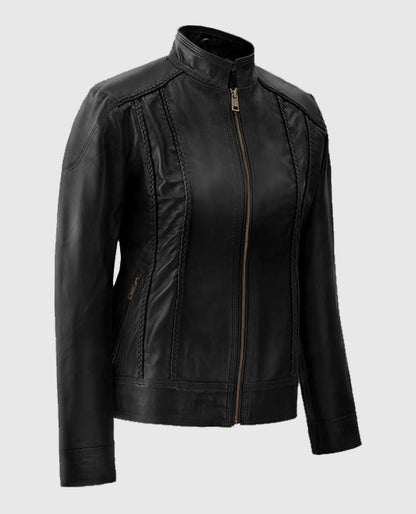 Women's Clova Cafe Racer Black Leather Jacket
