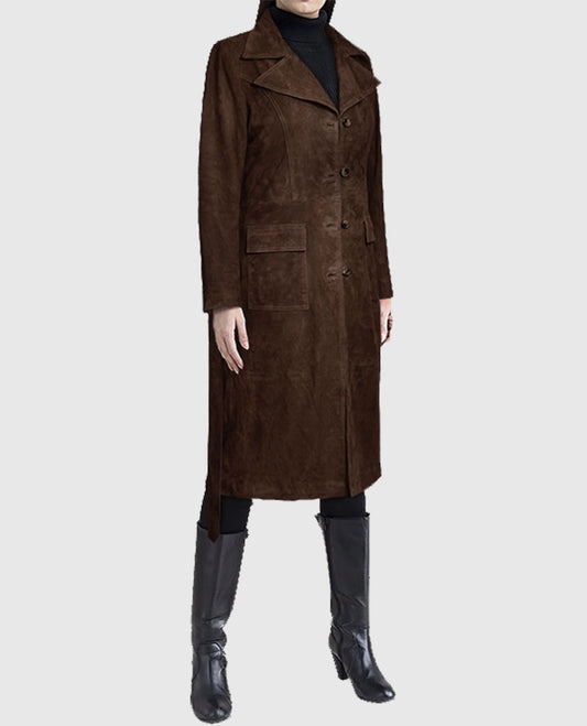 Women's Dark Brown Suede Alpine Leather Coat