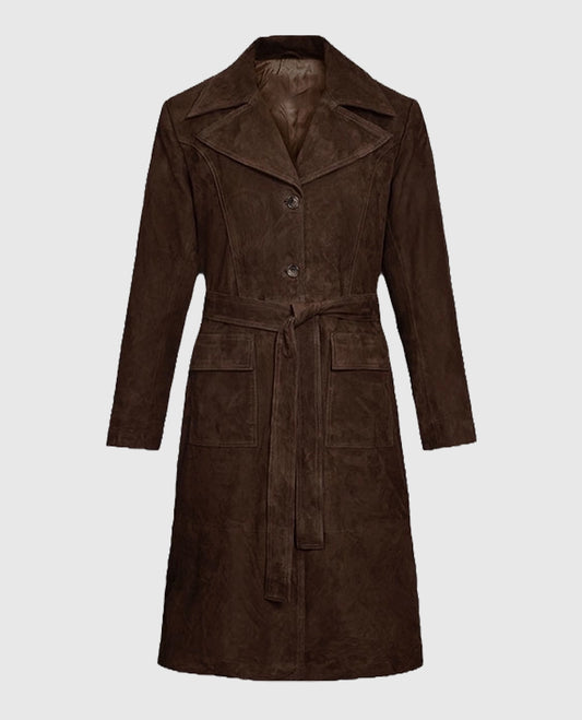 Women's Dark Brown Suede Alpine Leather Long Coat