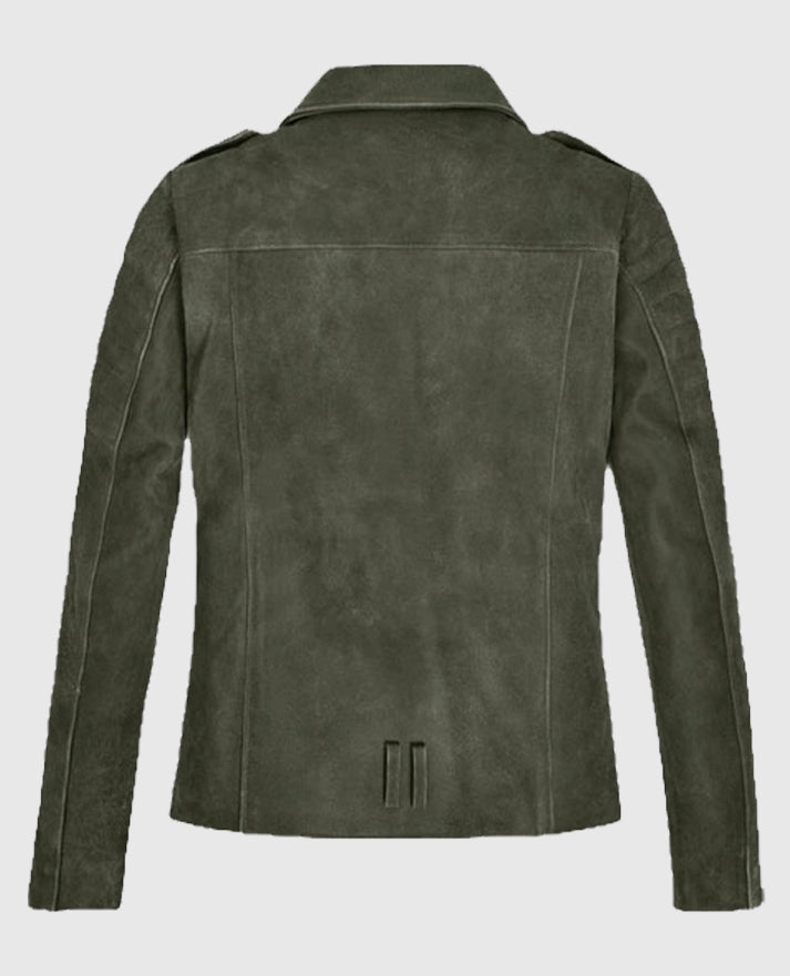 Women's Olive Green Suede Moto Leather Jacket