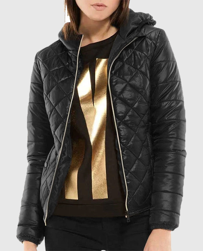 Women’s Quilted Black Hooded Jacket