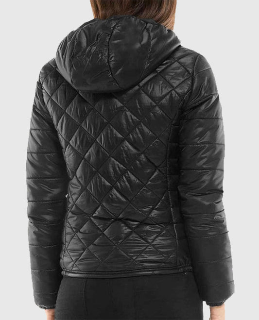 Women's Quilted Black Puffer Hooded Jacket
