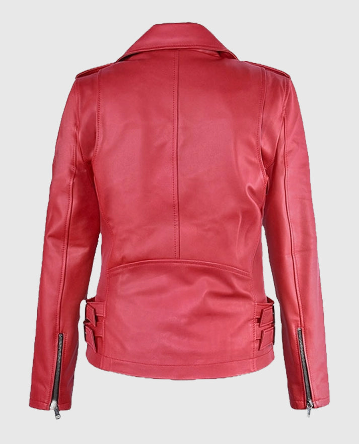 Women's Soft Raspberry Red Biker Leather Jacket