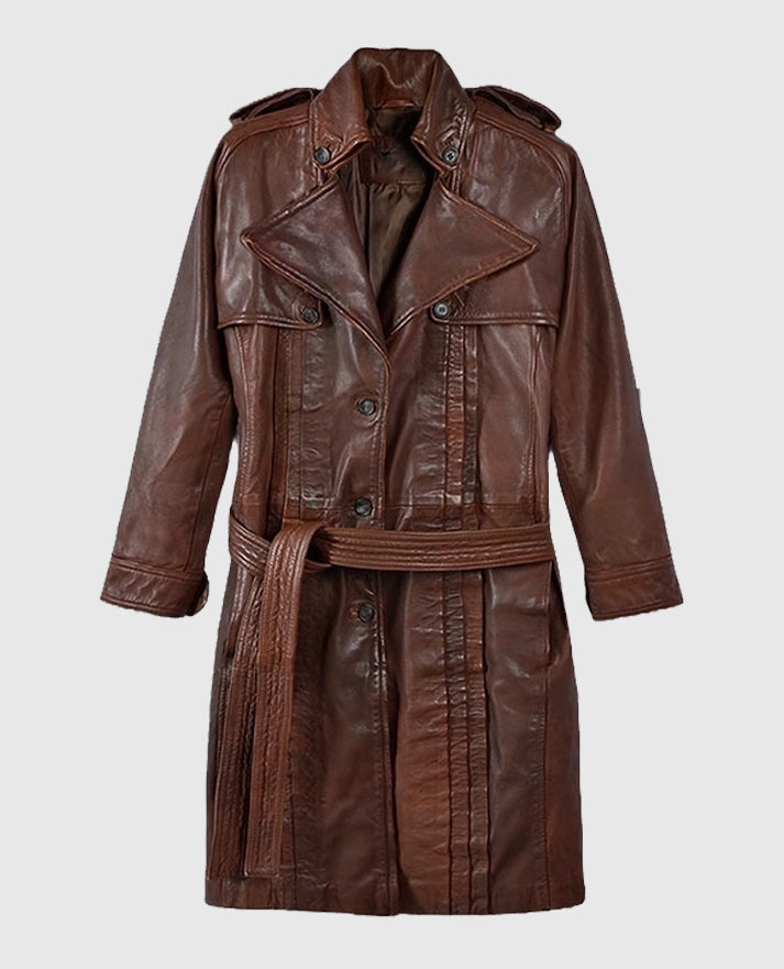 Women's Spanish Brown Leather Long Coat