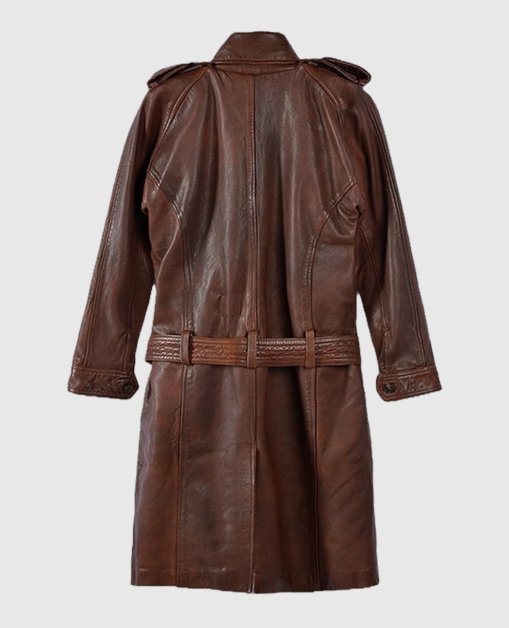 Women's Spanish Brown Leather Long Coat - second image