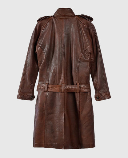 Women's Spanish Brown Leather Long Trench Coat
