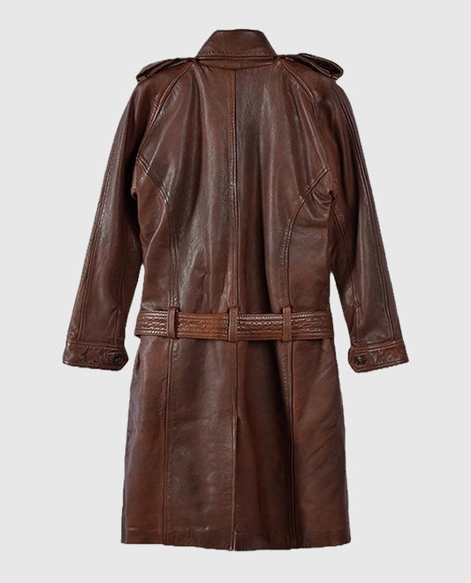 Women's Spanish Brown Leather Long Trench Coat