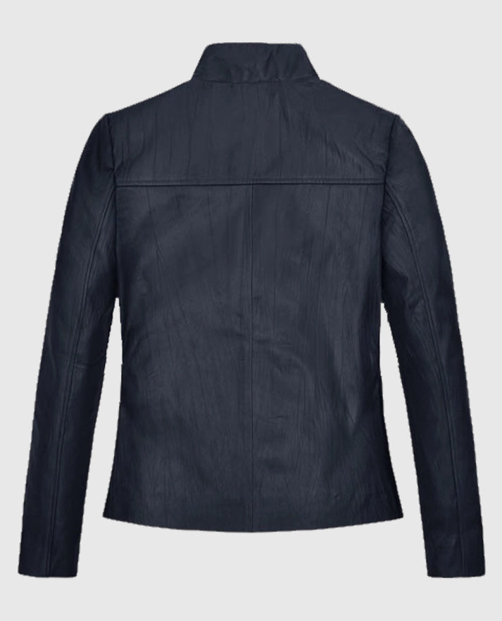 Women's Stand-Up Collar Black Leather Jacket - second image