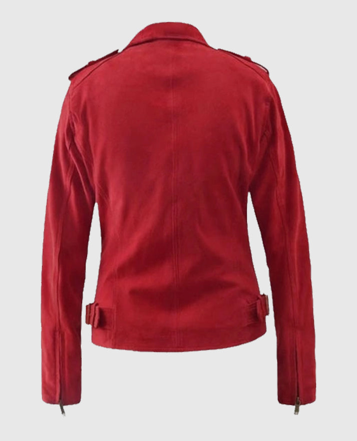Women's Red Suede Biker Leather Jacket - second image