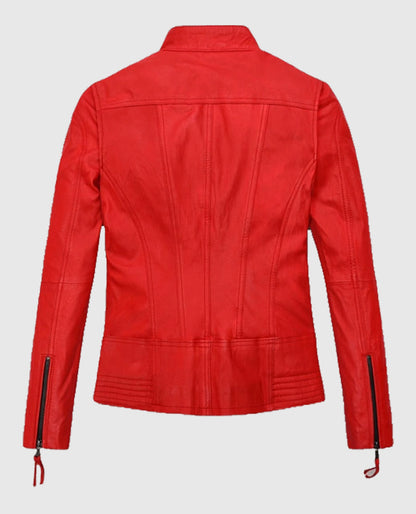 Women's Washed and Wax Leather Red Jacket