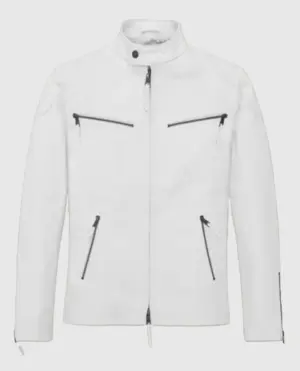 Men's White Cafe Racer White Leather Jacket