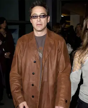 Robert Downey Jr Brown Leather Blazer