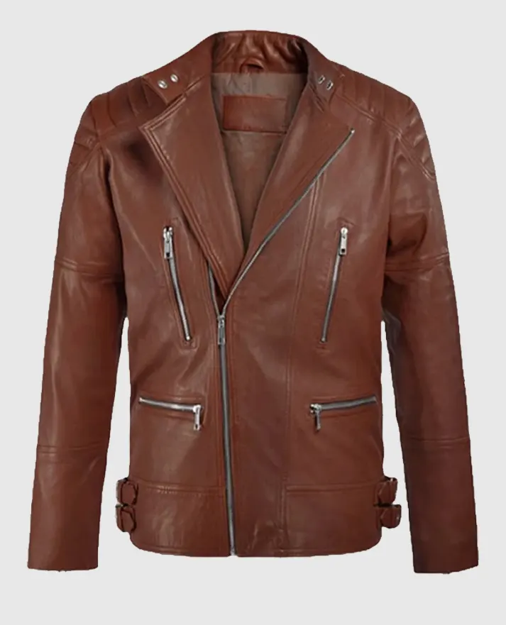 Men's Shotgun Tan Moto Leather Jacket