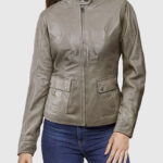 Croma Gray Washed & Wax Scarlett Johansson Leather Jacket